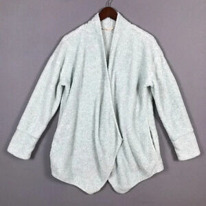 Soft Surroundings Cozy Up Cardi Cardigan Medium M Fleece Pockets Snap Front Blue